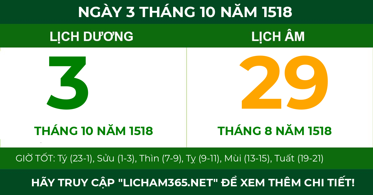 lịch âm ngày 3 tháng 10 năm 1518