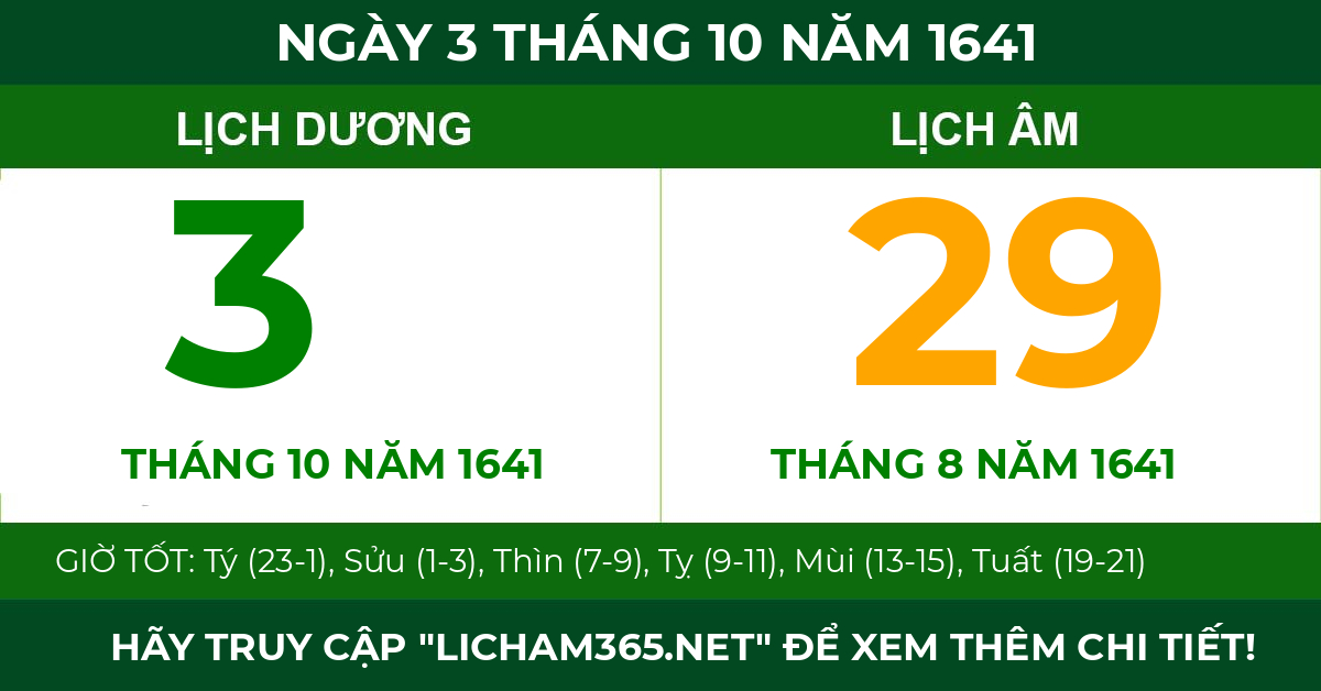 lịch âm ngày 3 tháng 10 năm 1641