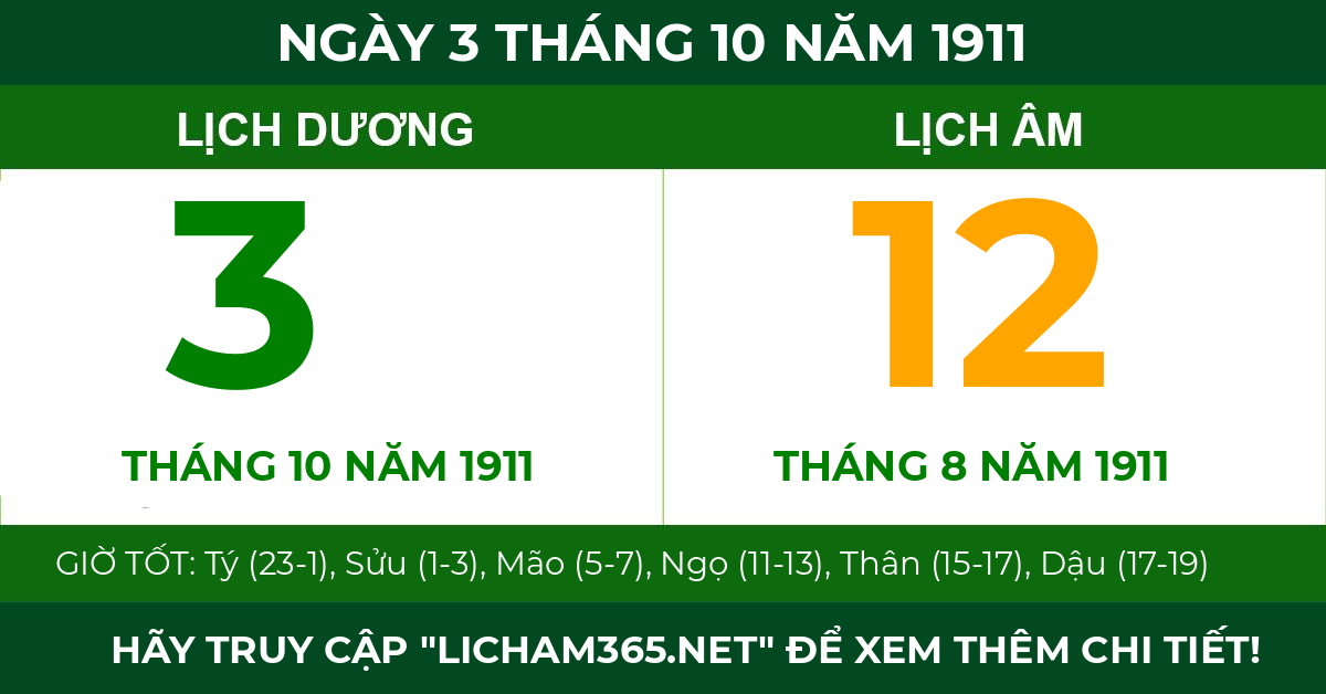 lịch âm ngày 3 tháng 10 năm 1911