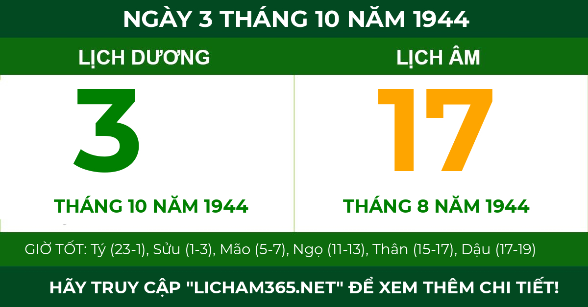 lịch âm ngày 3 tháng 10 năm 1944