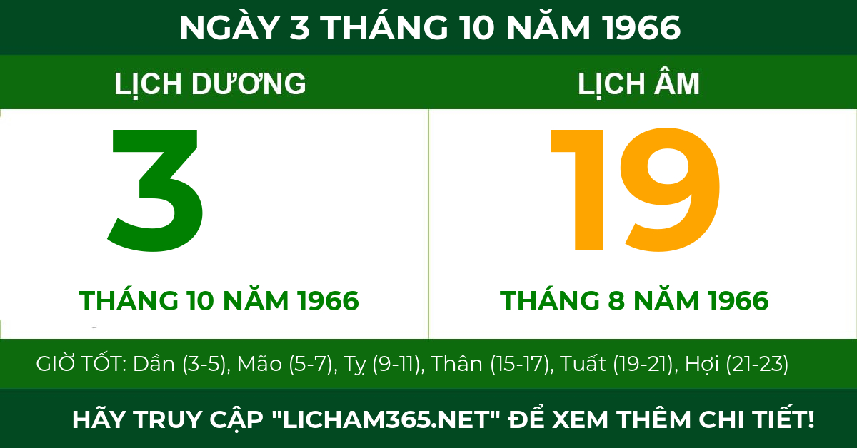 lịch âm ngày 3 tháng 10 năm 1966