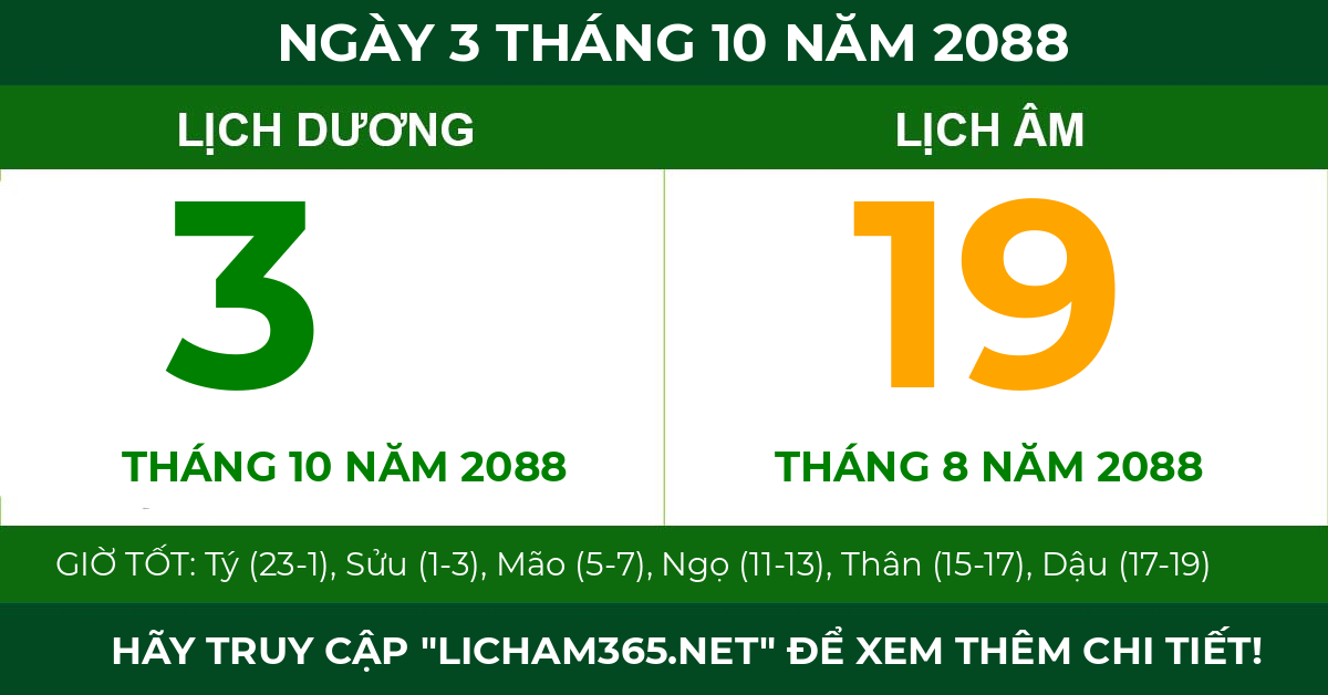 lịch âm ngày 3 tháng 10 năm 2088