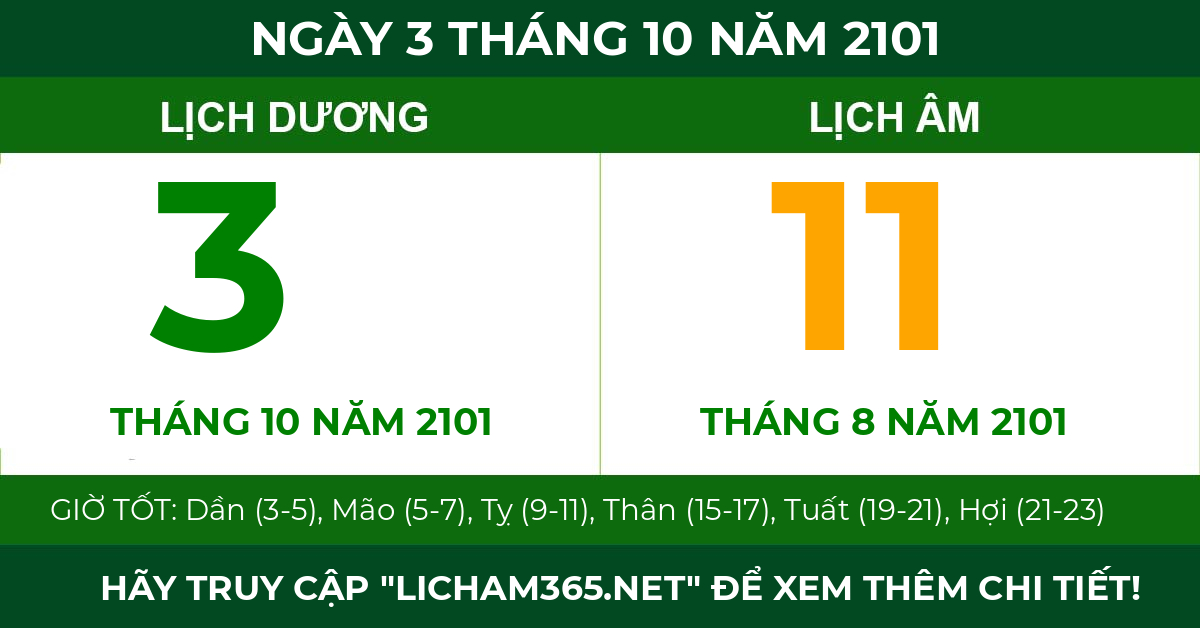 lịch âm ngày 3 tháng 10 năm 2101