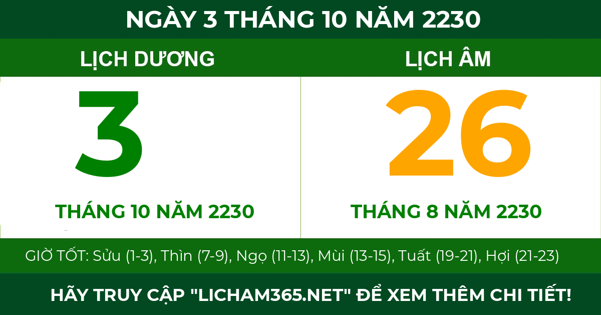 lịch âm ngày 3 tháng 10 năm 2230