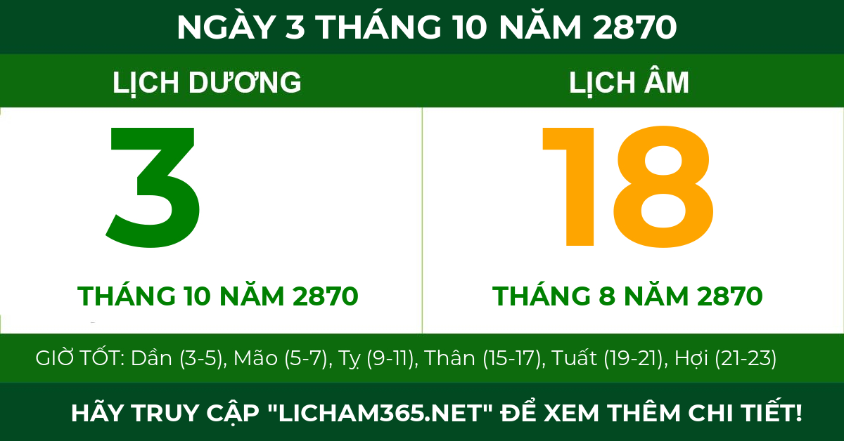 lịch âm ngày 3 tháng 10 năm 2870