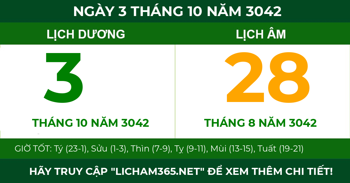 lịch âm ngày 3 tháng 10 năm 3042