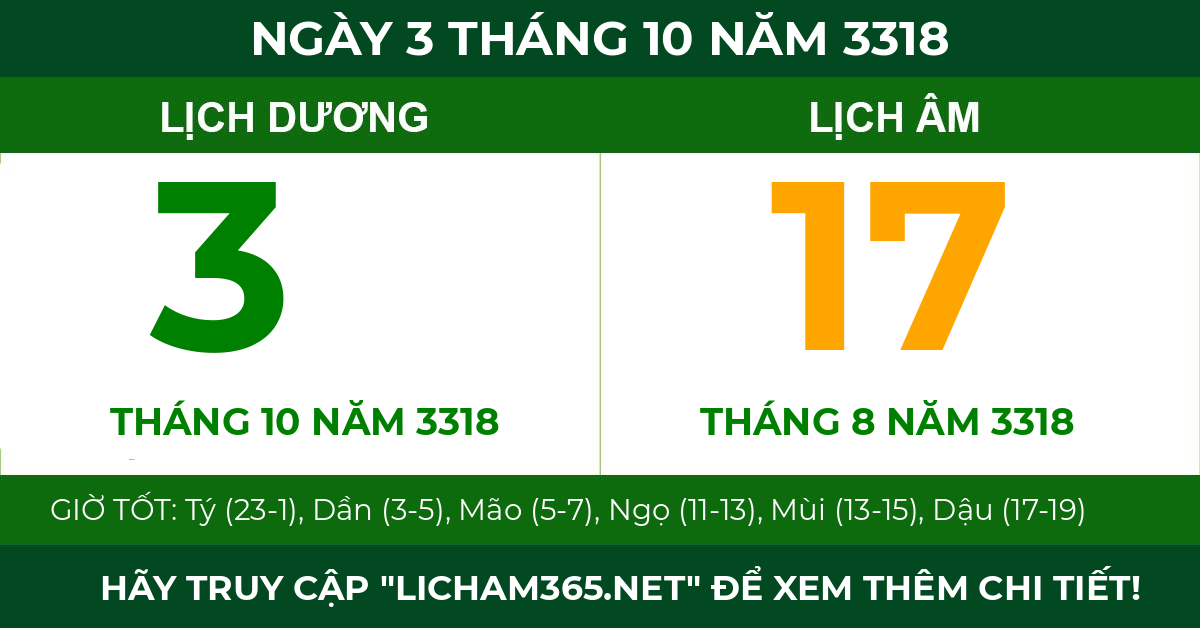 lịch âm ngày 3 tháng 10 năm 3318