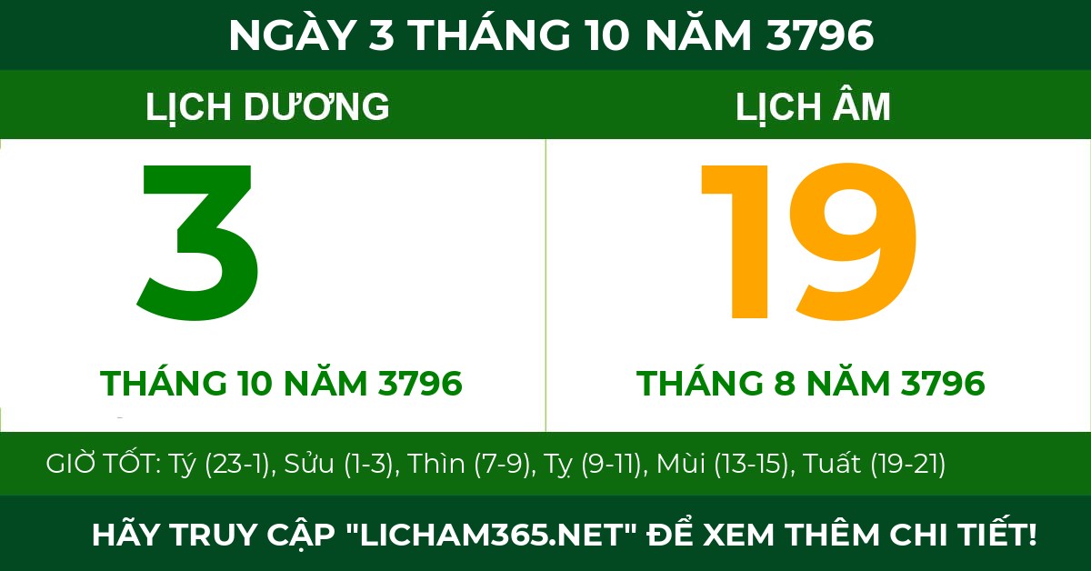 lịch âm ngày 3 tháng 10 năm 3796