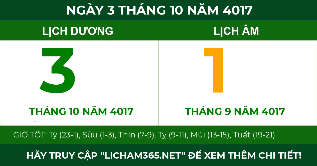 lịch âm ngày 3 tháng 10 năm 4017