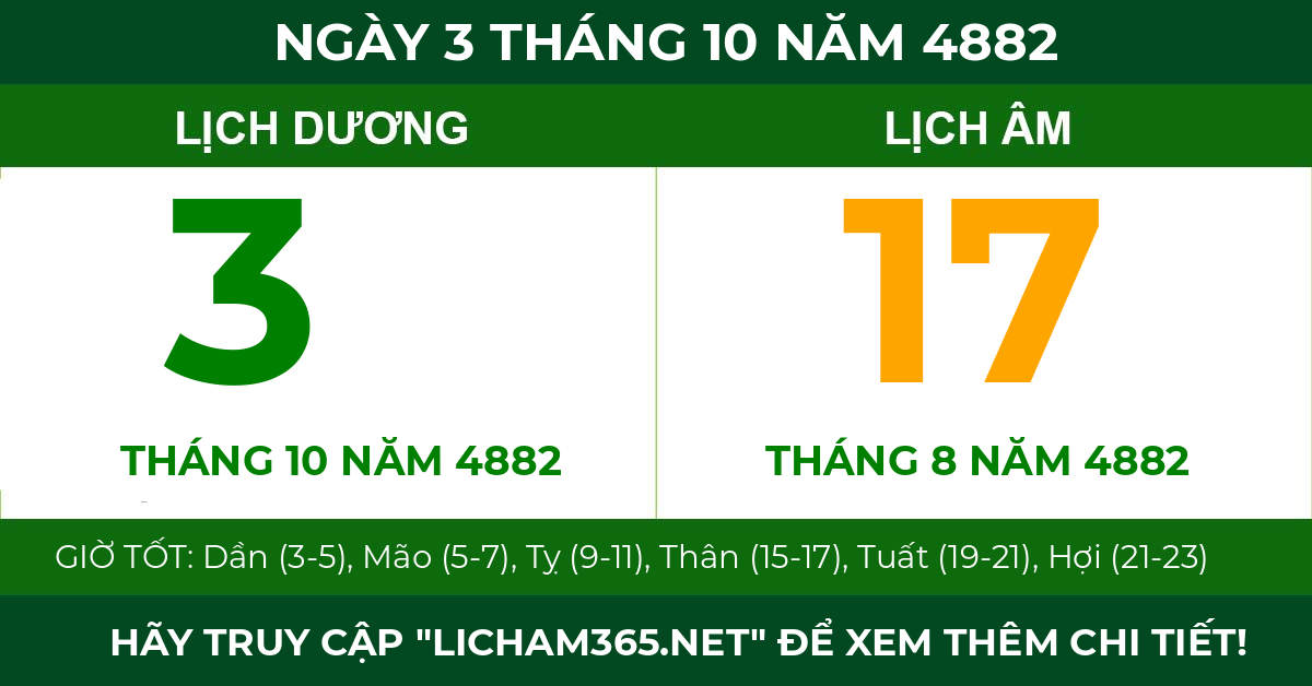 lịch âm ngày 3 tháng 10 năm 4882