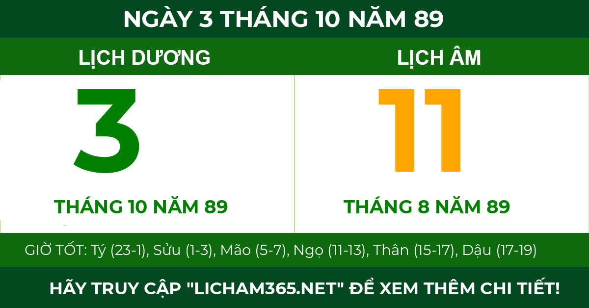 lịch âm ngày 3 tháng 10 năm 89