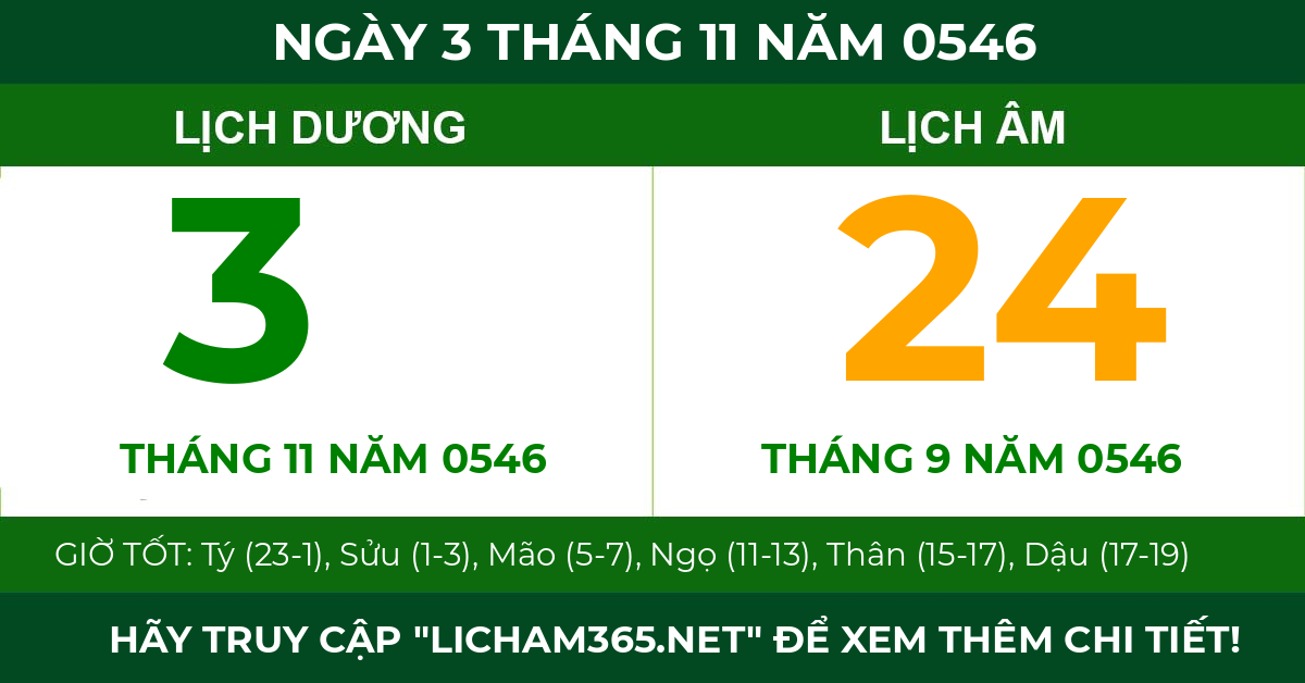 lịch âm ngày 3 tháng 11 năm 0546