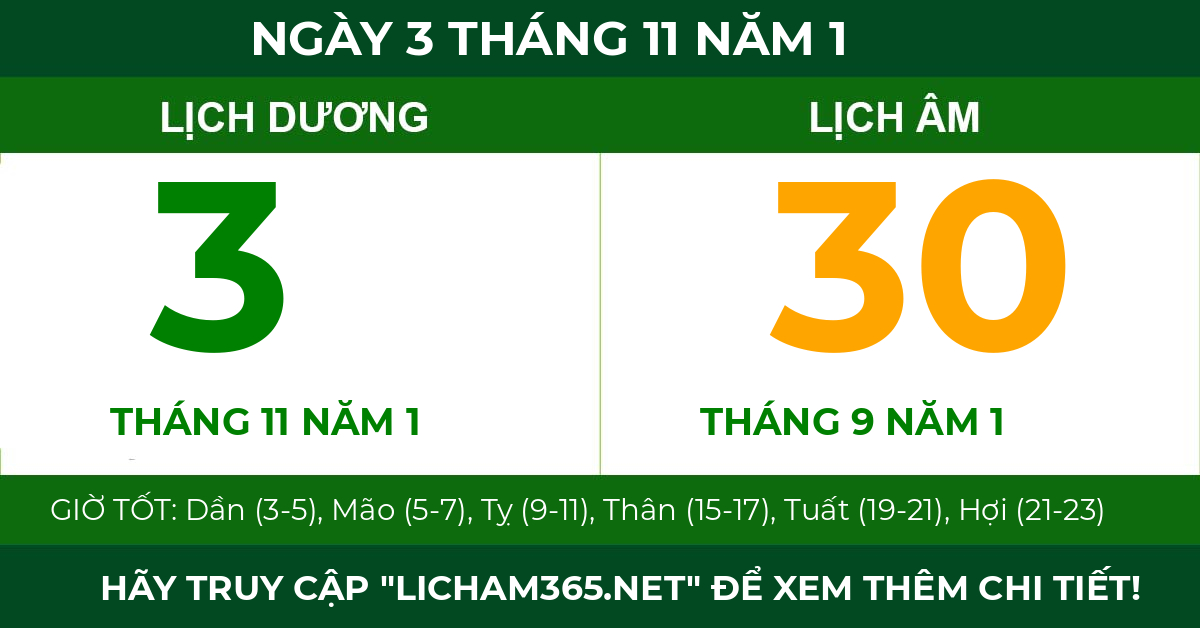 lịch âm ngày 3 tháng 11 năm 1