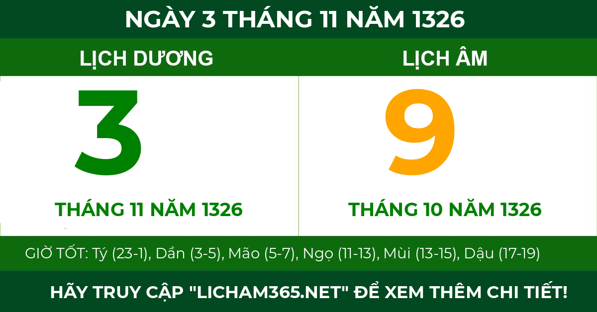 lịch âm ngày 3 tháng 11 năm 1326