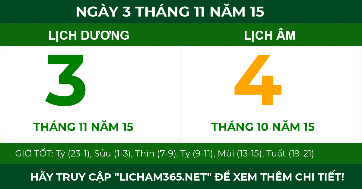 lịch âm ngày 3 tháng 11 năm 15