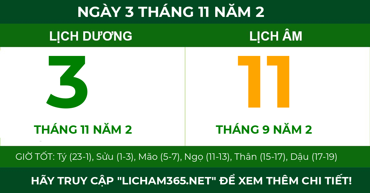 lịch âm ngày 3 tháng 11 năm 2