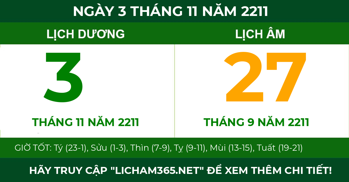lịch âm ngày 3 tháng 11 năm 2211