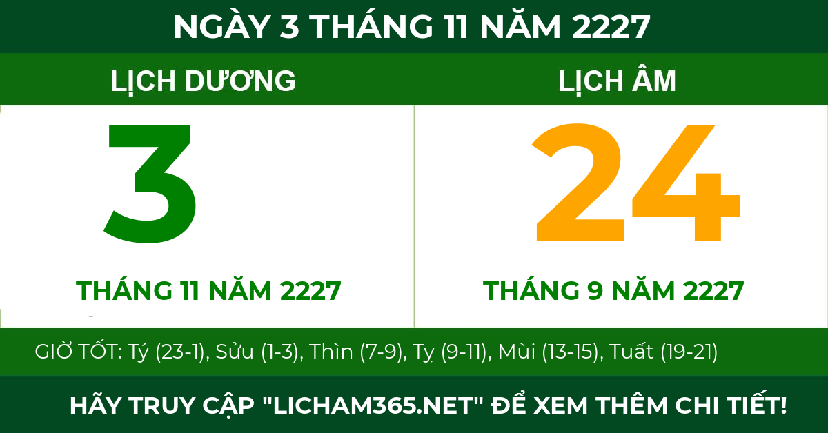 lịch âm ngày 3 tháng 11 năm 2227