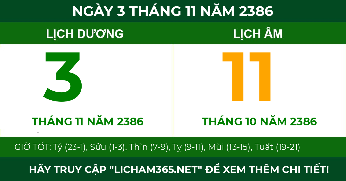 lịch âm ngày 3 tháng 11 năm 2386