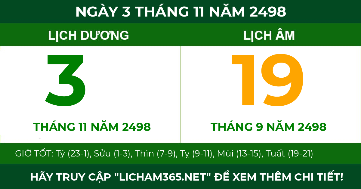 lịch âm ngày 3 tháng 11 năm 2498