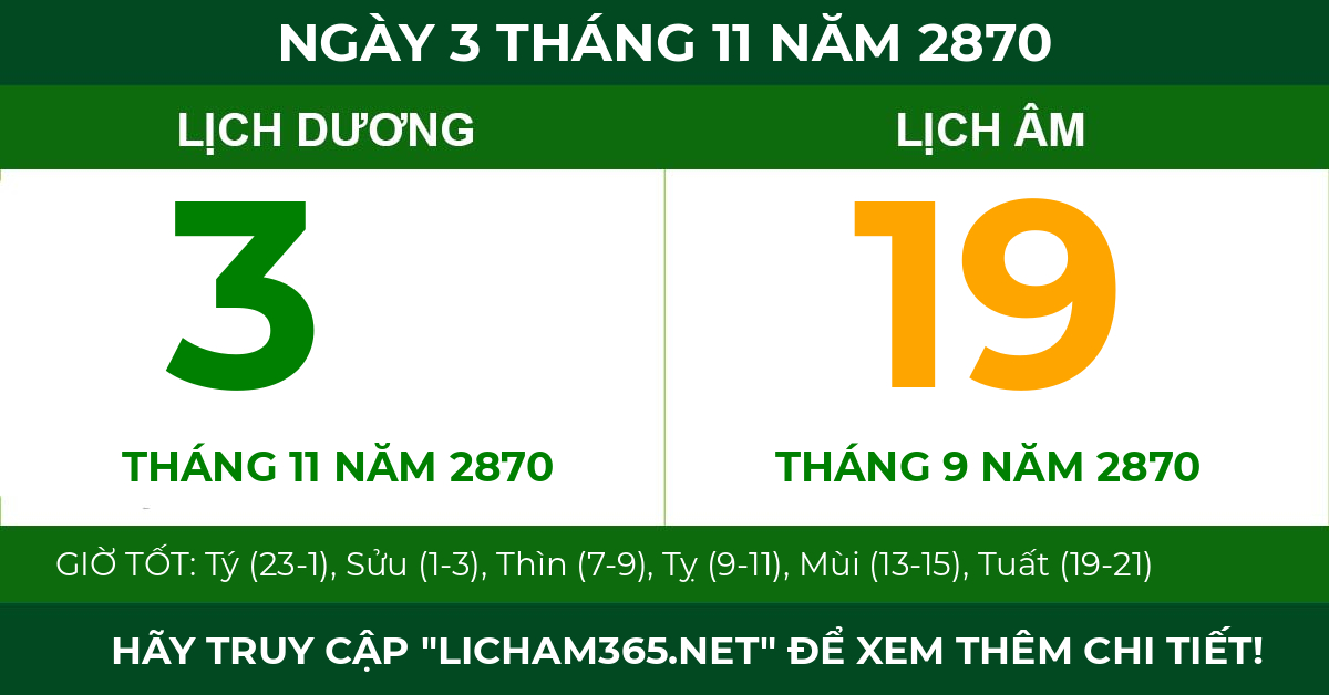 lịch âm ngày 3 tháng 11 năm 2870