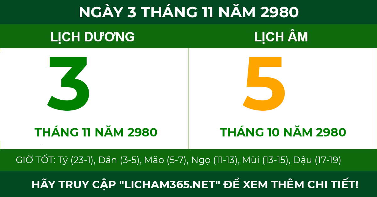 lịch âm ngày 3 tháng 11 năm 2980