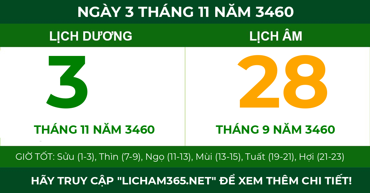 lịch âm ngày 3 tháng 11 năm 3460