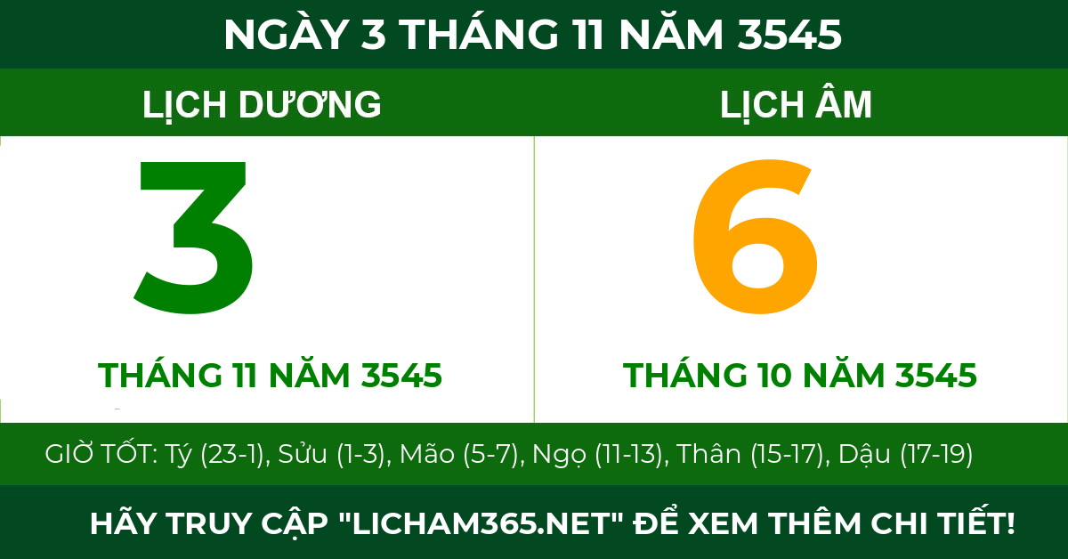 lịch âm ngày 3 tháng 11 năm 3545