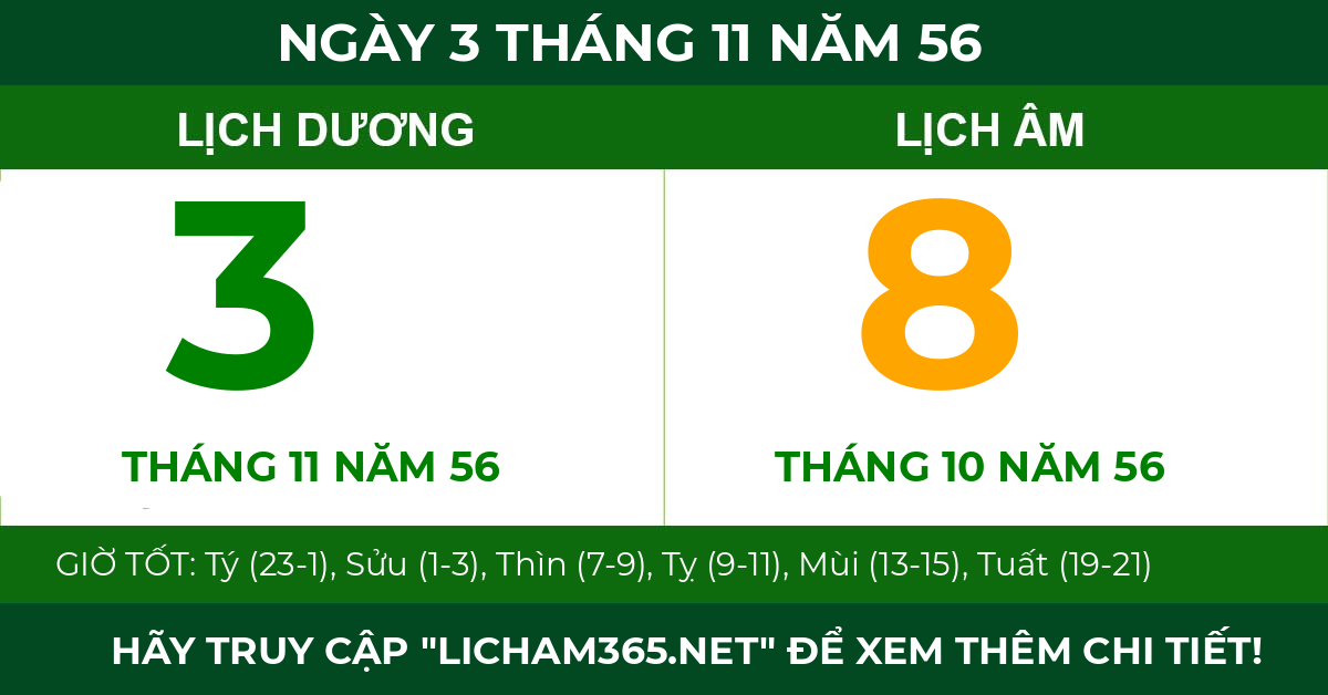 lịch âm ngày 3 tháng 11 năm 56