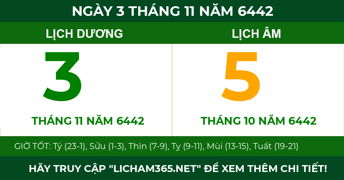 lịch âm ngày 3 tháng 11 năm 6442