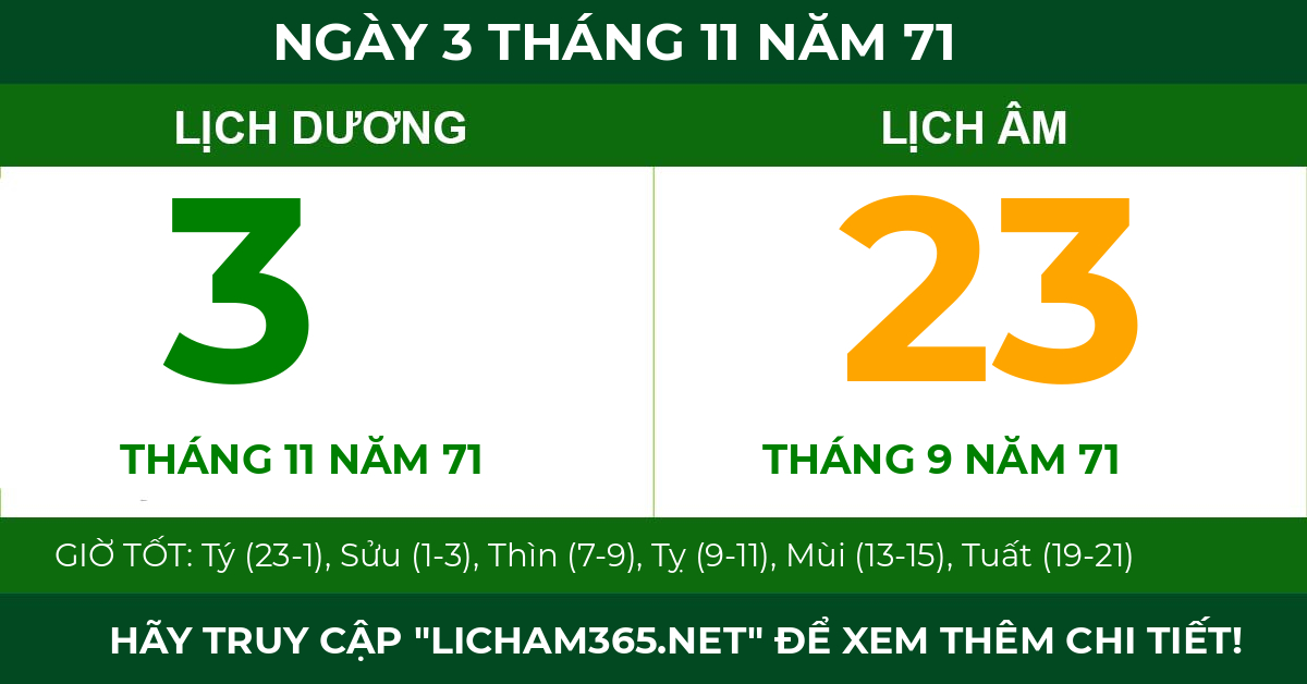 lịch âm ngày 3 tháng 11 năm 71