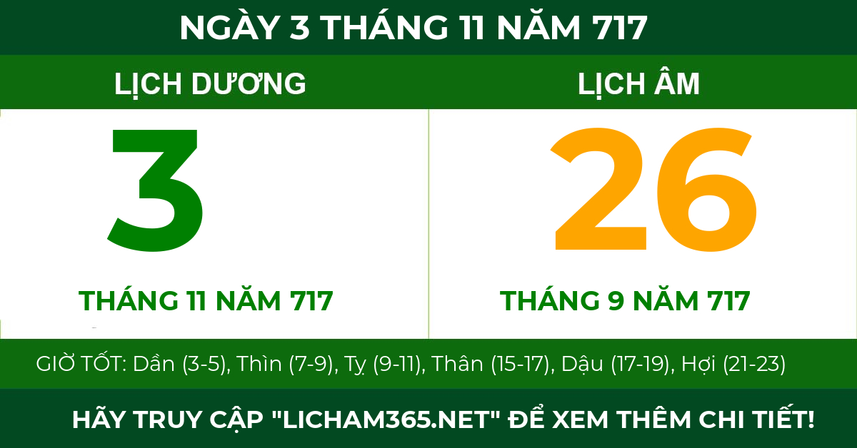 lịch âm ngày 3 tháng 11 năm 717