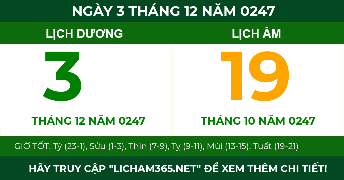 lịch âm ngày 3 tháng 12 năm 0247