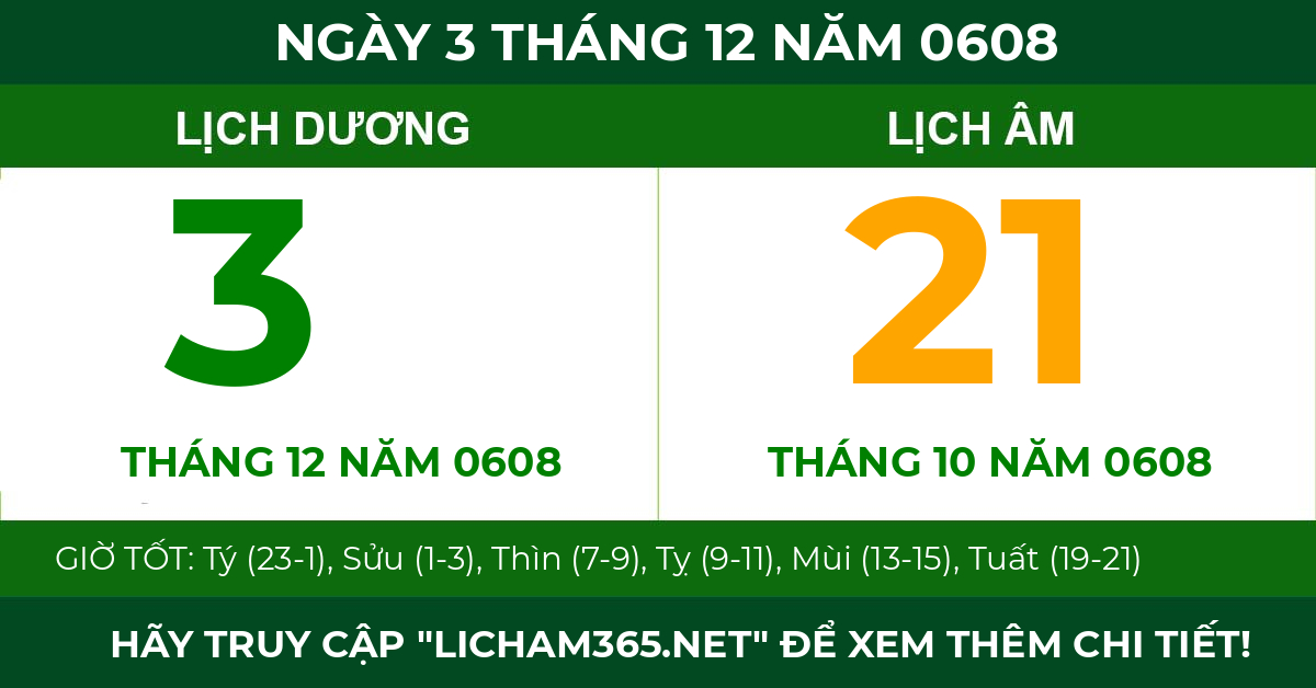 lịch âm ngày 3 tháng 12 năm 0608