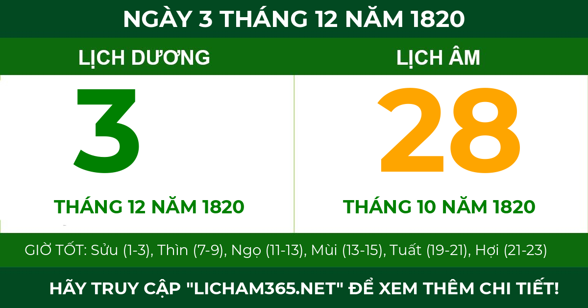 lịch âm ngày 3 tháng 12 năm 1820