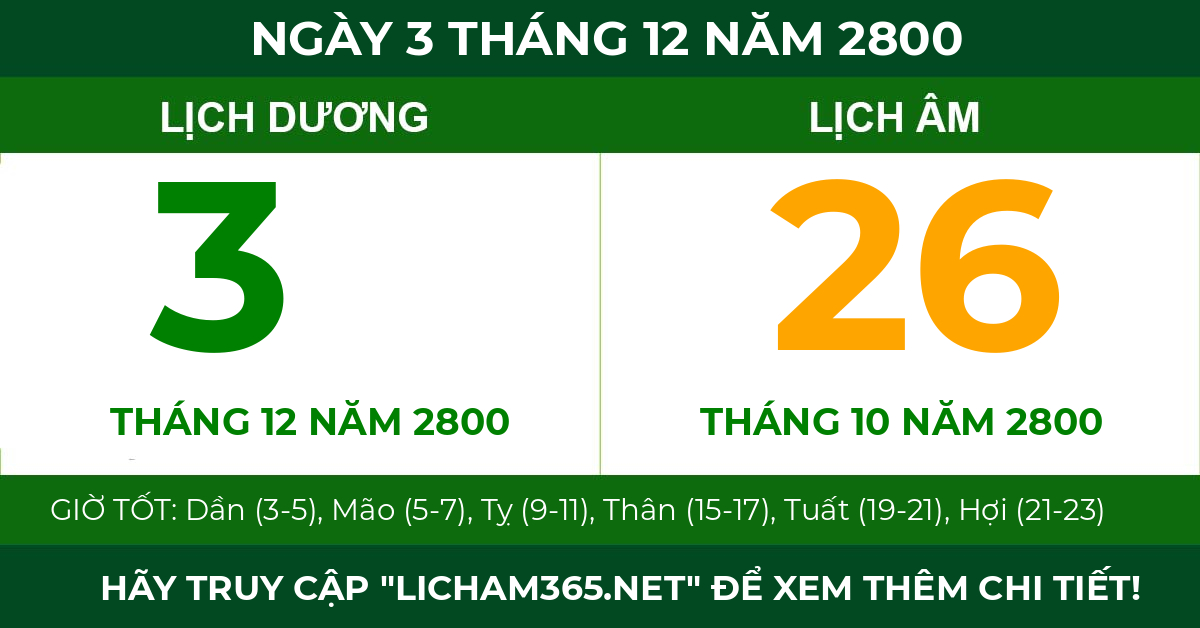 lịch âm ngày 3 tháng 12 năm 2800