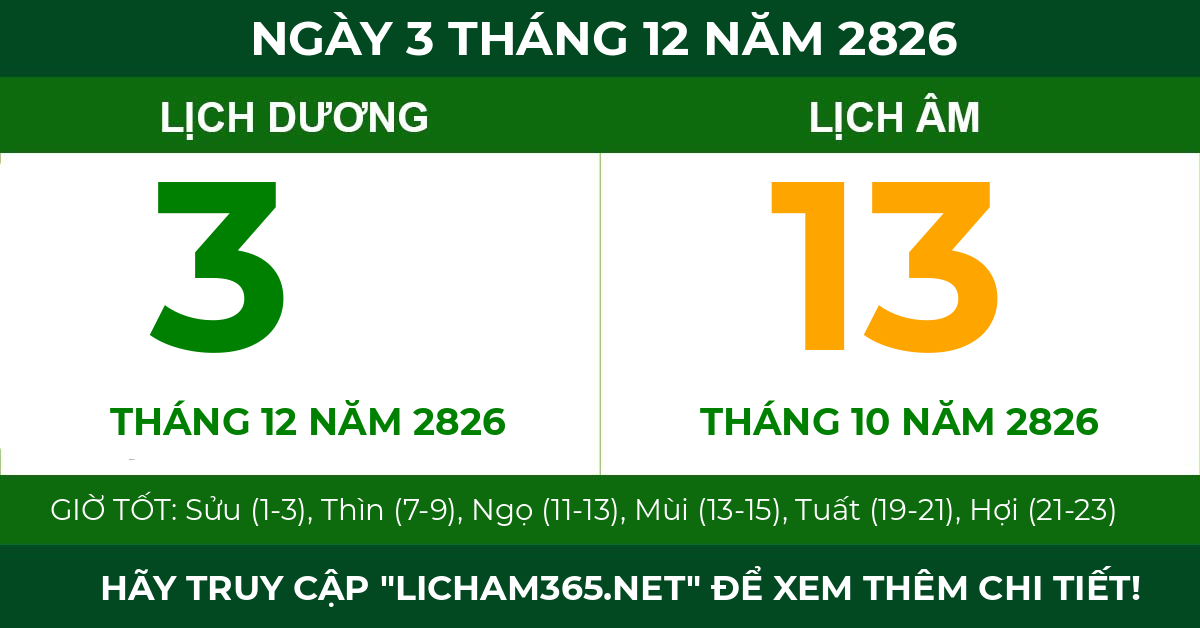 lịch âm ngày 3 tháng 12 năm 2826