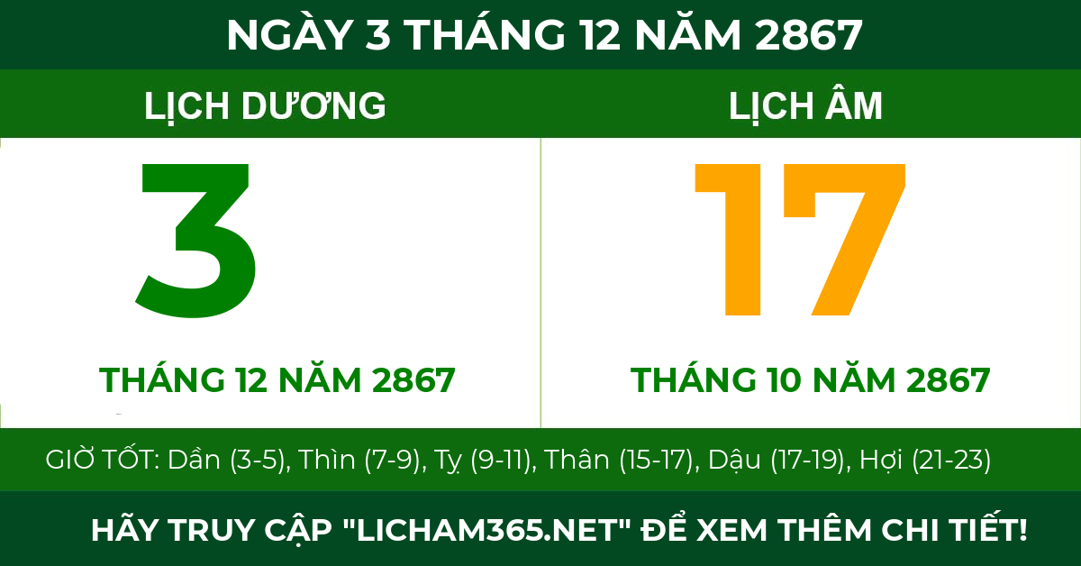 lịch âm ngày 3 tháng 12 năm 2867