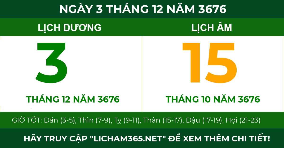 lịch âm ngày 3 tháng 12 năm 3676