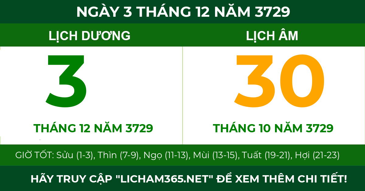 lịch âm ngày 3 tháng 12 năm 3729