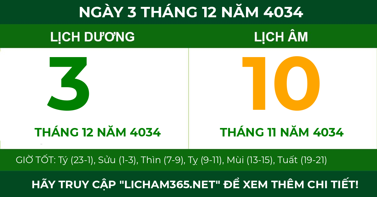 lịch âm ngày 3 tháng 12 năm 4034