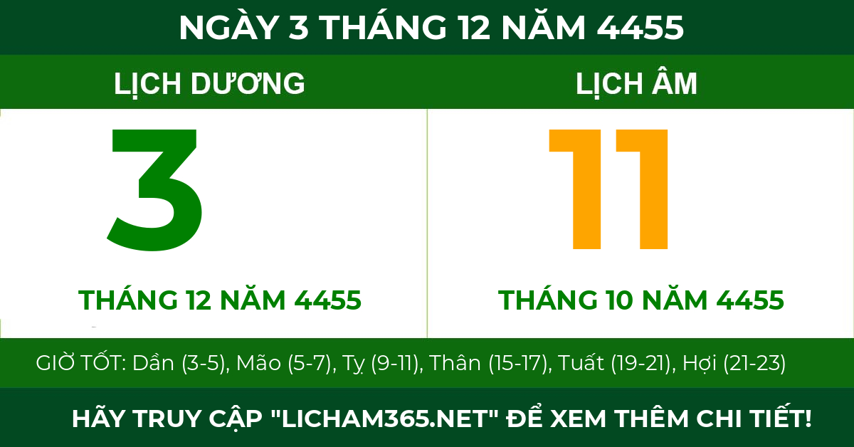 lịch âm ngày 3 tháng 12 năm 4455
