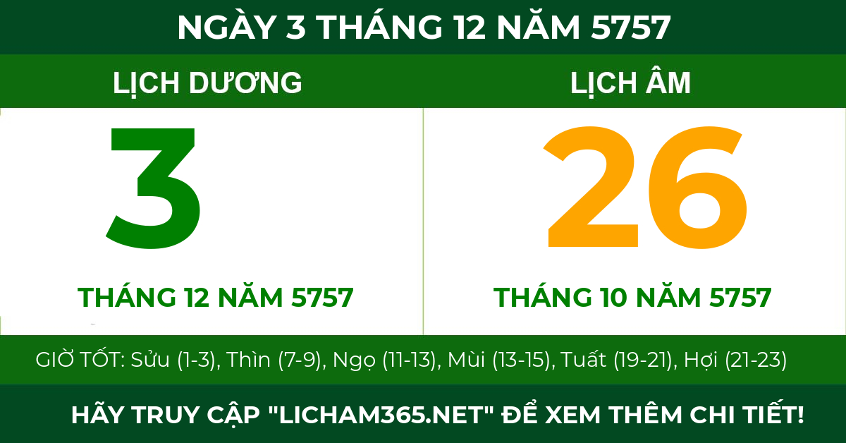 lịch âm ngày 3 tháng 12 năm 5757