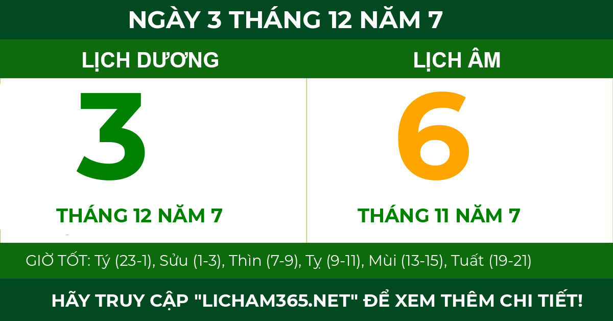 lịch âm ngày 3 tháng 12 năm 7