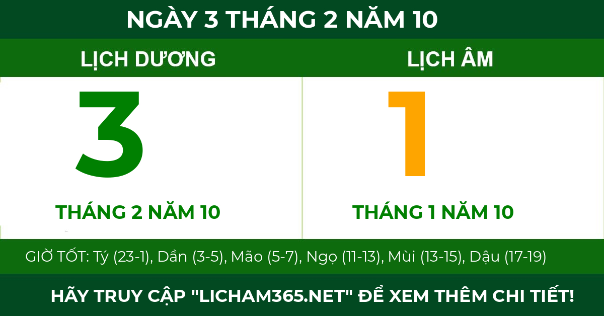lịch âm ngày 3 tháng 2 năm 10