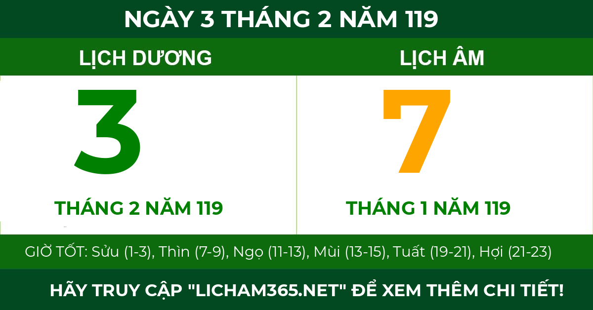 lịch âm ngày 3 tháng 2 năm 119