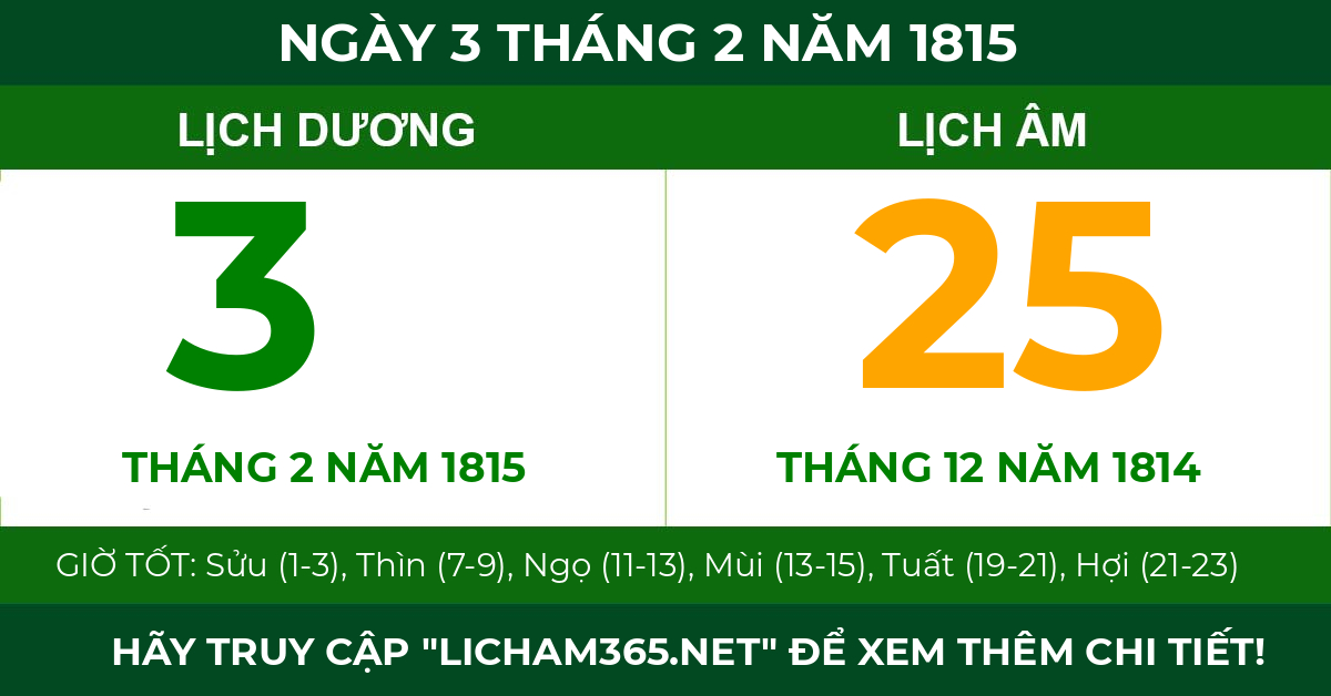 lịch âm ngày 3 tháng 2 năm 1815