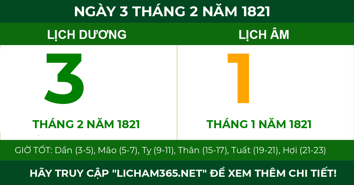 lịch âm ngày 3 tháng 2 năm 1821