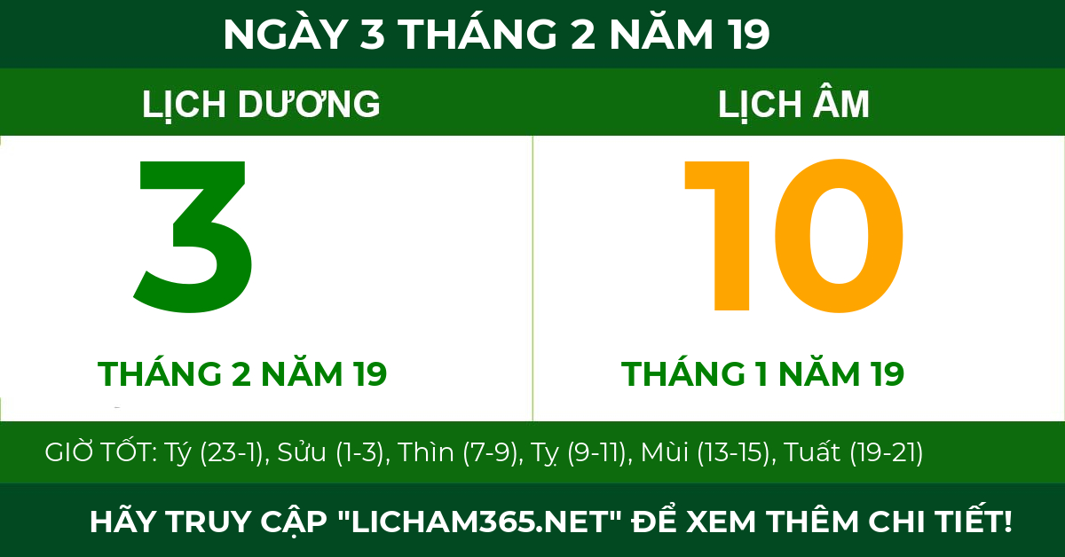 lịch âm ngày 3 tháng 2 năm 19