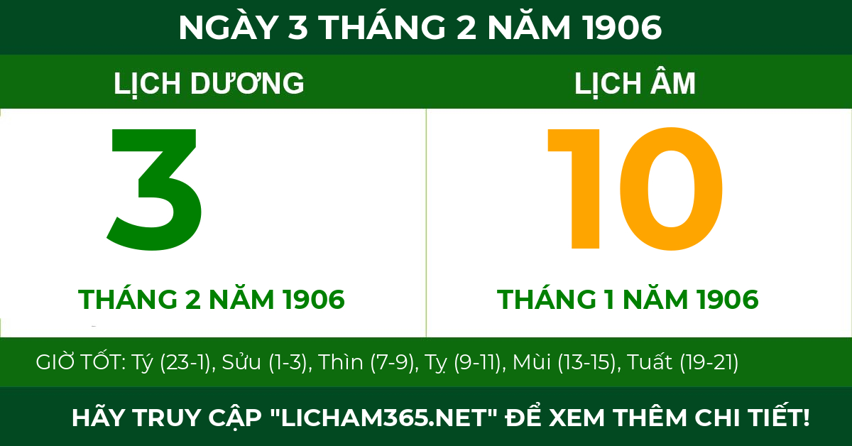 lịch âm ngày 3 tháng 2 năm 1906